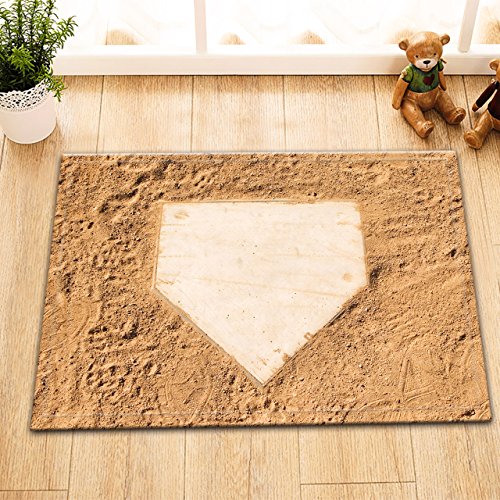 LB Baseball Dirt Field Home Base Decor Small Indoor Rugs, Non Slip Rubber Backing Soft Flannel Surface, American Sports Icon Print House Decor Rug 15 x 23 Inches