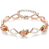 Leafael Wish Stone Link Charm Bracelet with Birthstone Crystals, Rose Gold Plated or Silver-tone, 7"+2"