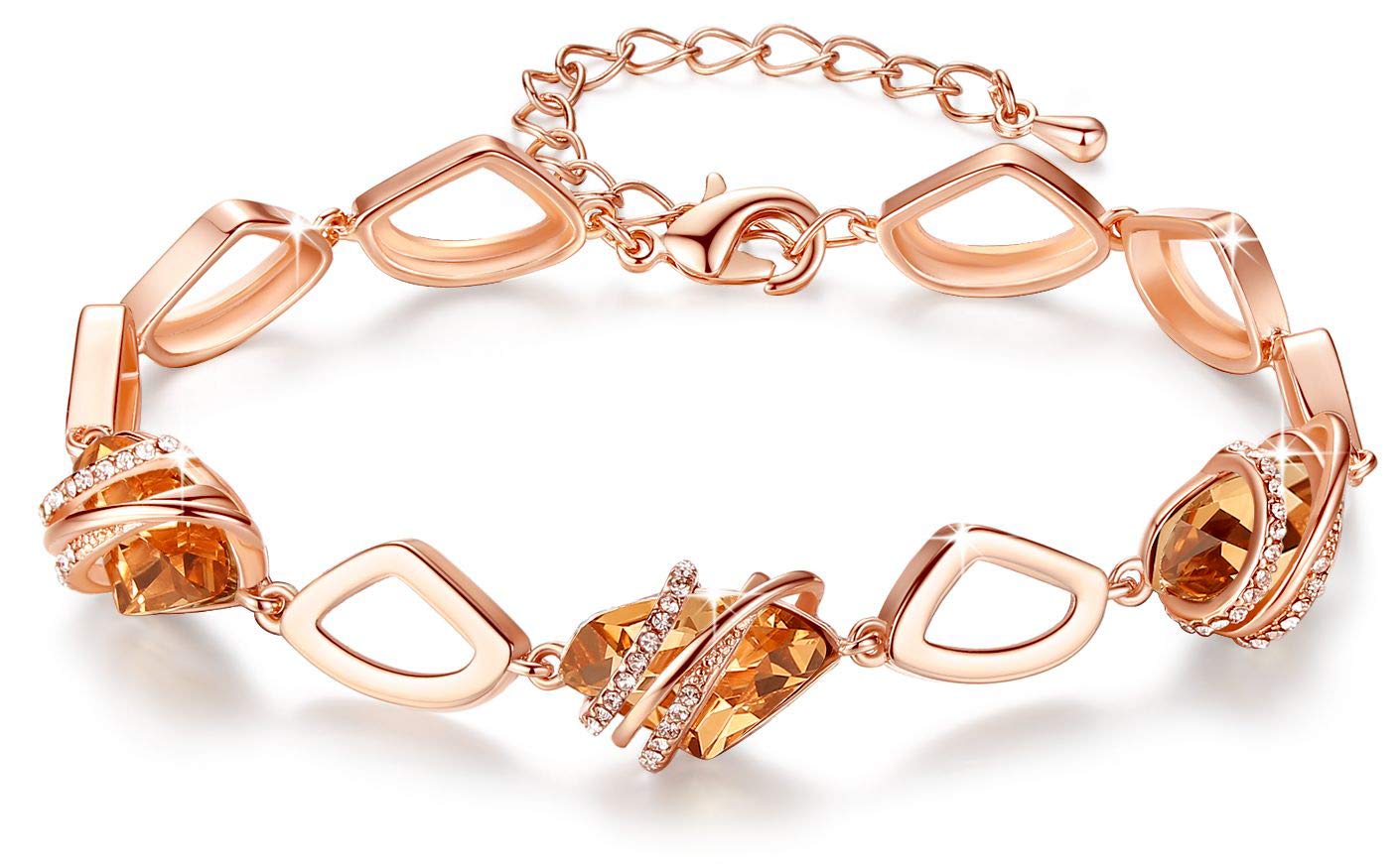 Leafael Wishstone Crystal Link Charm Bracelet, Birthstone Bracelets with Healing Crystals, Allergy-Free Jewellery for Women with Gift Box, Silver-Tone or Rose Gold Plated Bracelets for Women — image 1