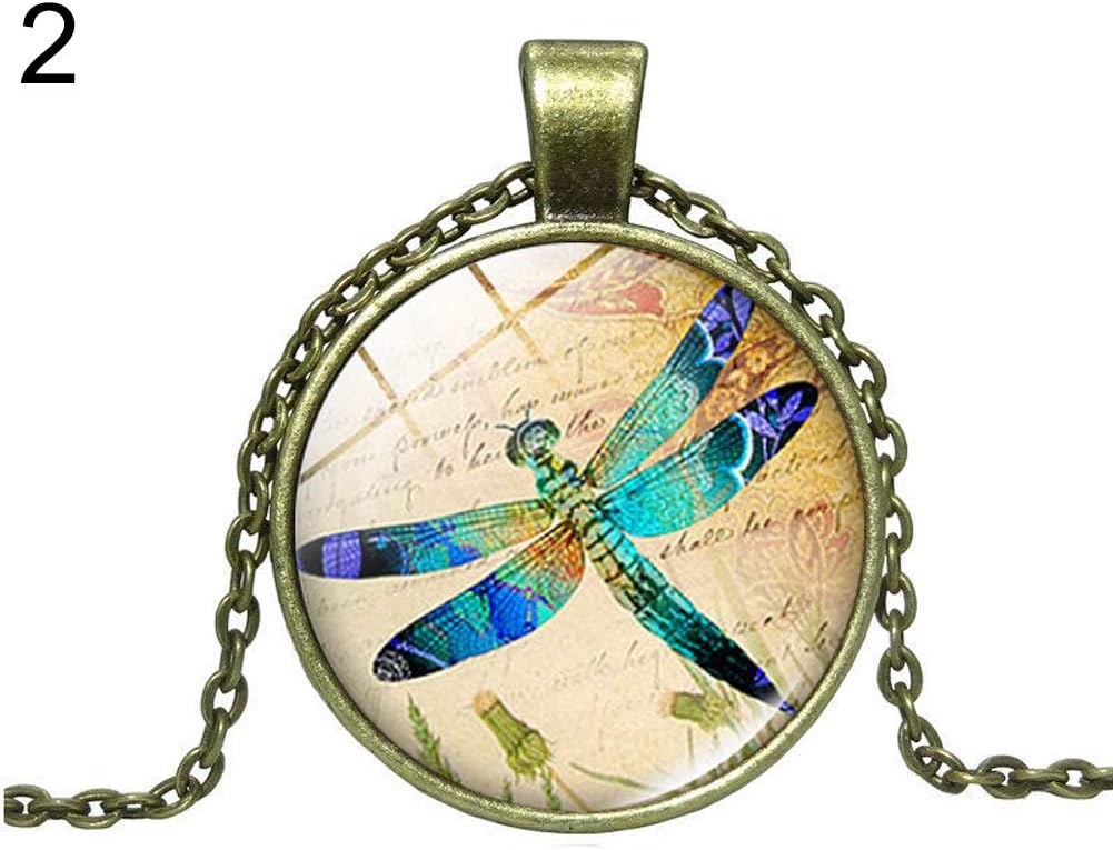 Gift Vintage Dragonfly Glass Faux Cabochon Pendant Women Jewelry Necklace/Keychain