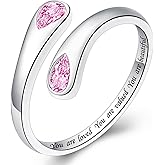 Thumb Rings for Women - 925 Sterling Silver Birthstone Open Teardrop Encouragement Adjustable Ring Women Gifts for Teens Mom Birthday Mother's Day St Patricks Day