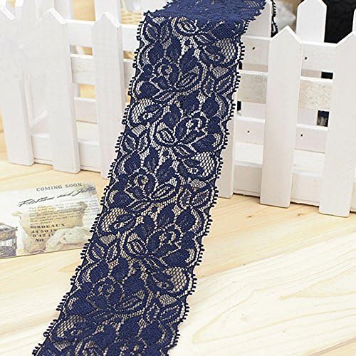10 Yards 2-1/2" Wide Elastic Lace Trim Flower Pattern Lace Ribbon For Garment Sewing Gift Wrap & Craft Supply (navy)