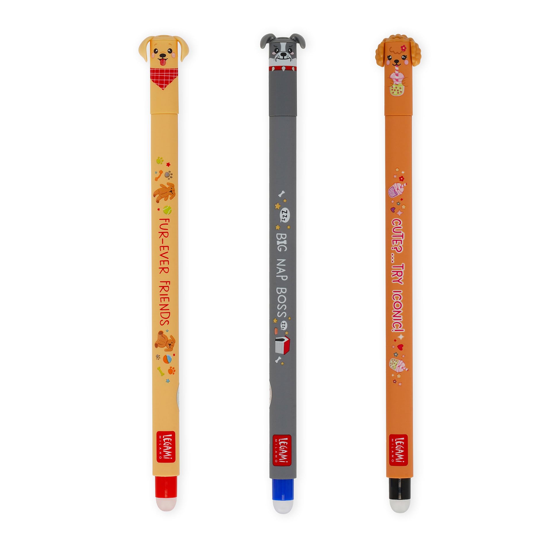 Legami - Set mit 3 radierbaren Stiften - Erasable Pen - Fur-ever Friends