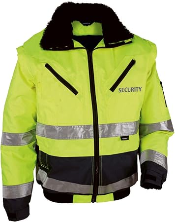 4-in-1 Warnschutz-Pilotenjacke'THOSA' mit REFLEXDRUCK SECURITY, Gr. M, abnehmbare Ärmel, herausnehmbares Fell, gelb