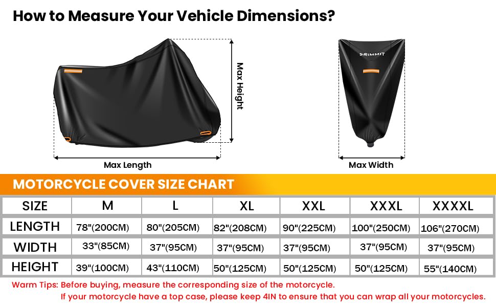 Funda para Motocicleta Impermeable extra grande-420D Tela Oxford Cubierta de Moto,con ventana para matrícula,4 tiras reflectantes,Tres hebillas cortaviento,2 Bocallaves（4XL 116 x 43 x 55 pulgadas)