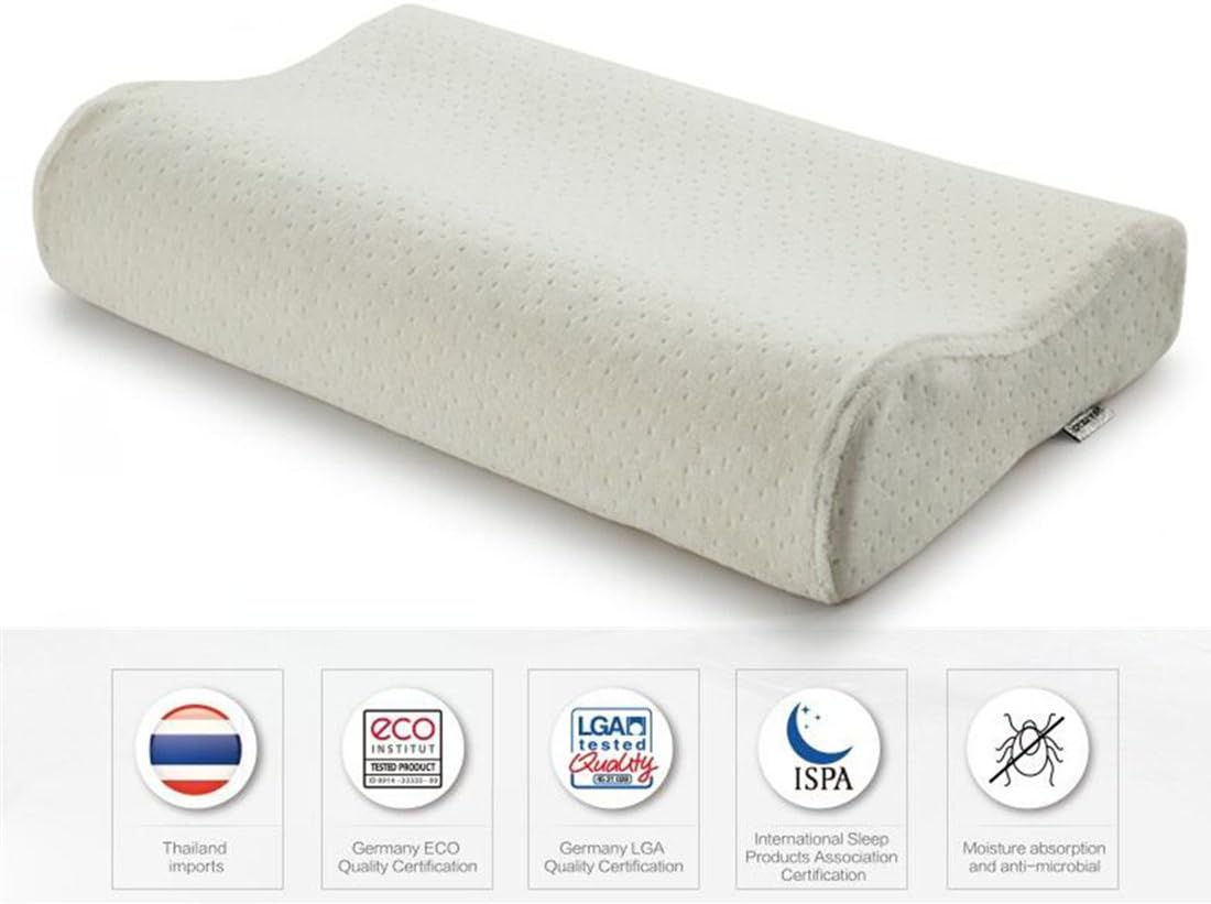 Noyoke (50WX30LX9 7H Ergonomic Wave Natural Latex Pillow with Breathable Latex Core, Removable Zip, Hypoallergenic, Anti-bacterial