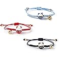 4 Pieces Cat Maneki Neko Bracelet Cute Lucky Cat Ceramic Beads Bracelets Feng Shui Lucky Bracelet Japanese Fortune String Bracelet with Bell, Adjustable