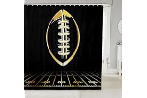 Feelyou Kids Football Shower Curtain American Football Sport Arena Bath Curtain for Boys Girls Rugby Games Decor Bathroom Shower Curtain Set Golden Black Bathroom Accessories 72"x72"
