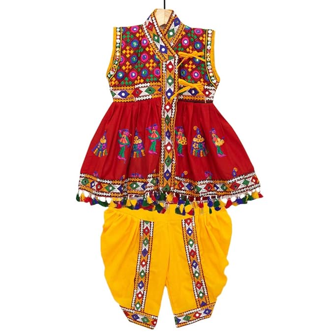 Banjara By Hopscotch Boys 100% Cotton India Embroidered Kedia in Red Color