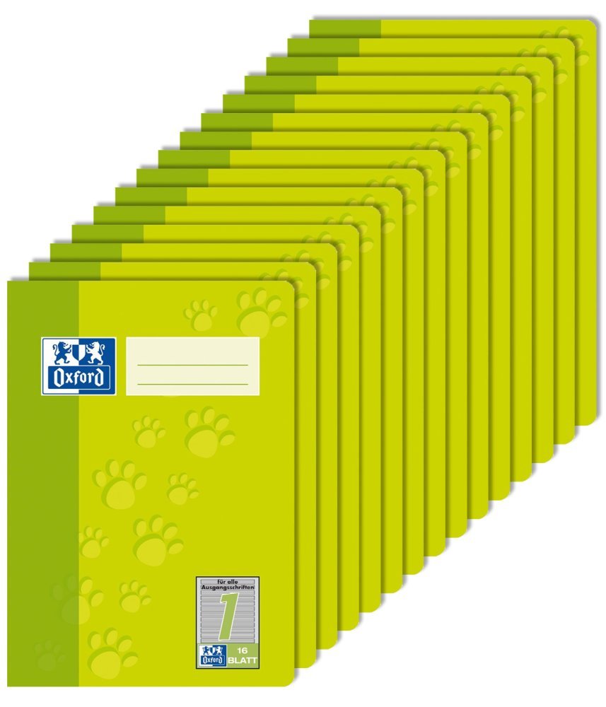 Oxford 100050406 Exercise Book A5 Type 1 Ruling (Year 1) 16 Sheets 90 GSM Optic Paper Pack of 15 Light Green