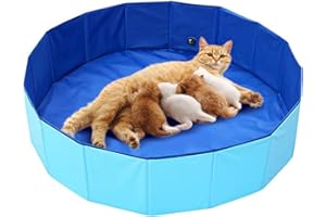 OIEKUN Cat Birthing Box,32inch Dia.x8inch H,Whelping Box for Cats, Whelping Pool, Pet Birth Supplies, Foldable Cates Bath Pool, Convenient Storage, Easy to Clean,Can be Used Indoors or Outdoors