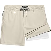 maamgic Mens Casual Shorts with Compression Liner 5/7 Inch Classic Fit Khaki Shorts