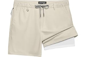maamgic Mens Casual Shorts with Compression Liner 5/7 Inch Classic Fit Khaki Shorts