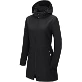 Outdoor Ventures Women's Softshell Jacket Waterproof Fleece Lined Raincoat | Insulated Warm Rain Jacket, Removable Hood, 2-Way Zipper, Light Long Windbreaker Coat for Spring Fall Winter Hiking Travel