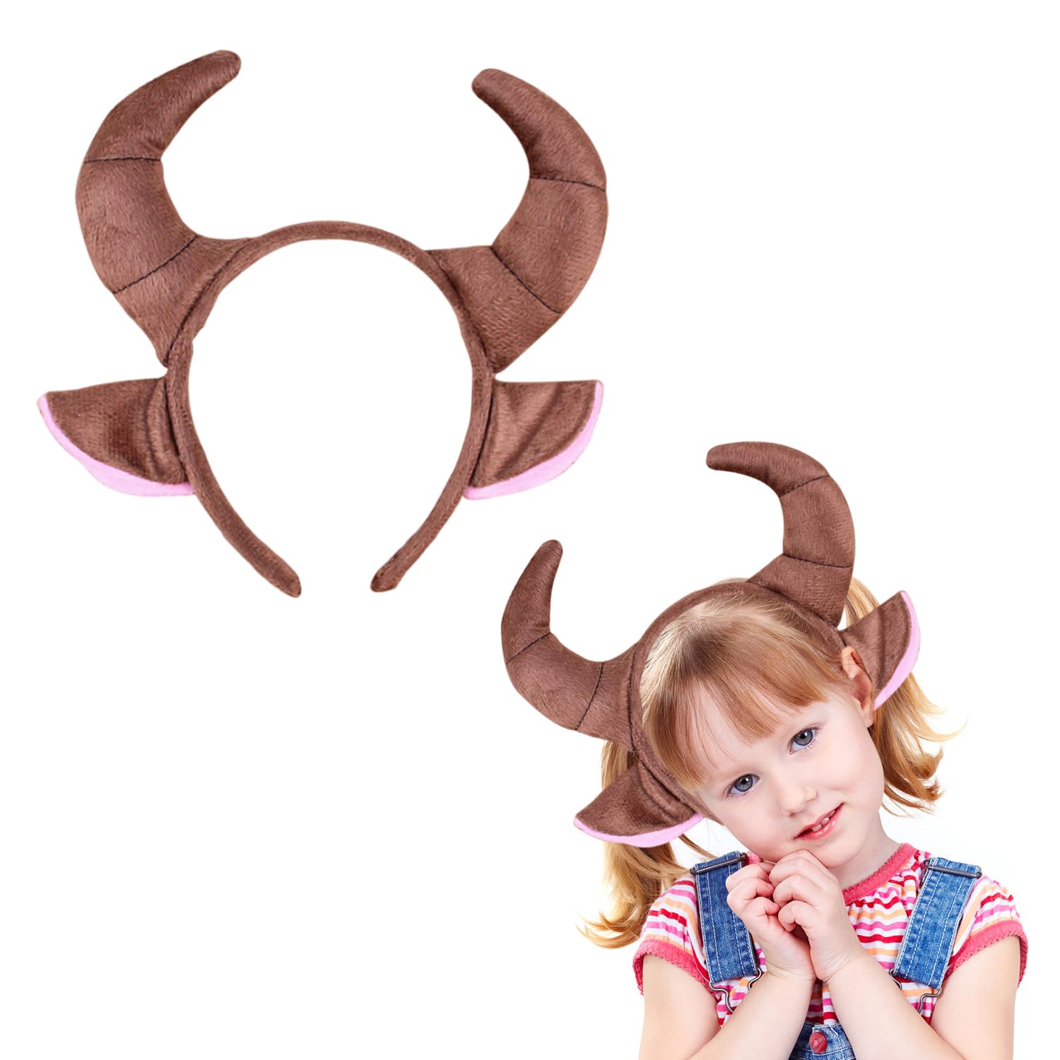 Bohue Headbands OX Horn Shape Brown Plush OX Horn Hair Hoop Easter Halloween Prop Animals Cosplay Animal Theme Headband Party Costume Hair Accessory