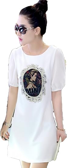 Amazon レディースファッション 春夏 半袖 シフォンワンピース オシャレ アパレル かわいい 大人 白 黒 カジュアル ショッピング 通勤通学 デート 散歩 L ホワイト 服 ファッション小物 通販