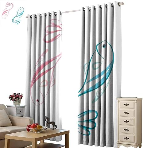 Amazon 暖かい家族魚 絶妙なカーテン 漫画スタイル スマイリング 女性 金魚 ふくよかな唇 水中 コミック 70 80 ライトシェード 2パネル ホットピンク フクシアパープル W72 X L96 ラグ カーテン ファブリック オンライン通販