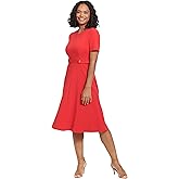 London Times Womens Knit Eyelet Short Sleeve Crepe Inset Waist Midi with Button Detail