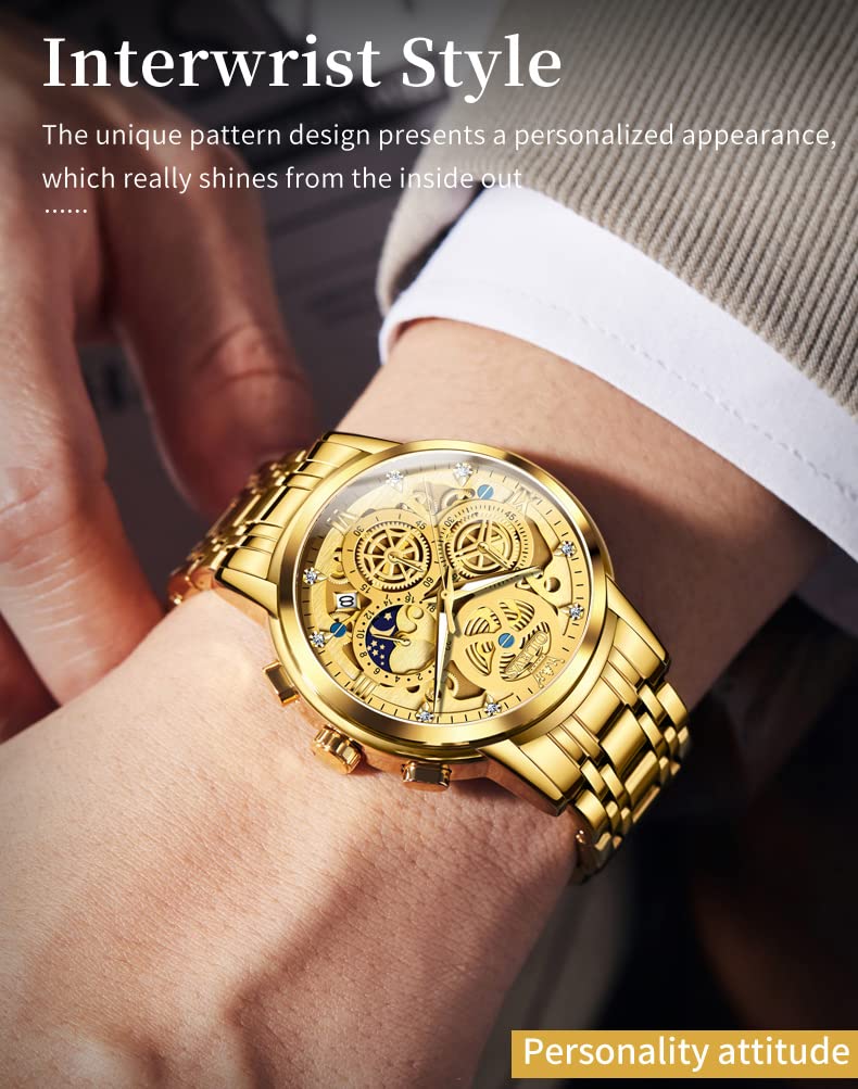 OLEVS Mens Watch Chronograph Luxury Diamond Dress Business Analog Quartz Wrist Watches Stainless Steel Waterproof Luminous