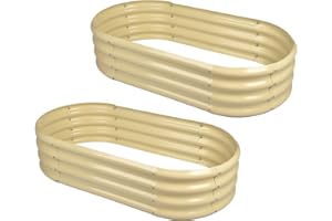 Land Guard 2Pack Galvanized Raised Garden Bed Kit, Galvanized Planter Oval Large Metal Raised Garden Boxes Outdoor for Vegetables（Cream Yellow）