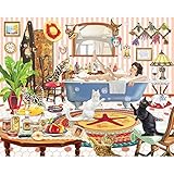 Bits and Pieces - 500 Piece Jigsaw Puzzle - Cats Love Bubbles - Cat Puzzle - by Artist Rosiland Solomon - 500 pc Jigsaw