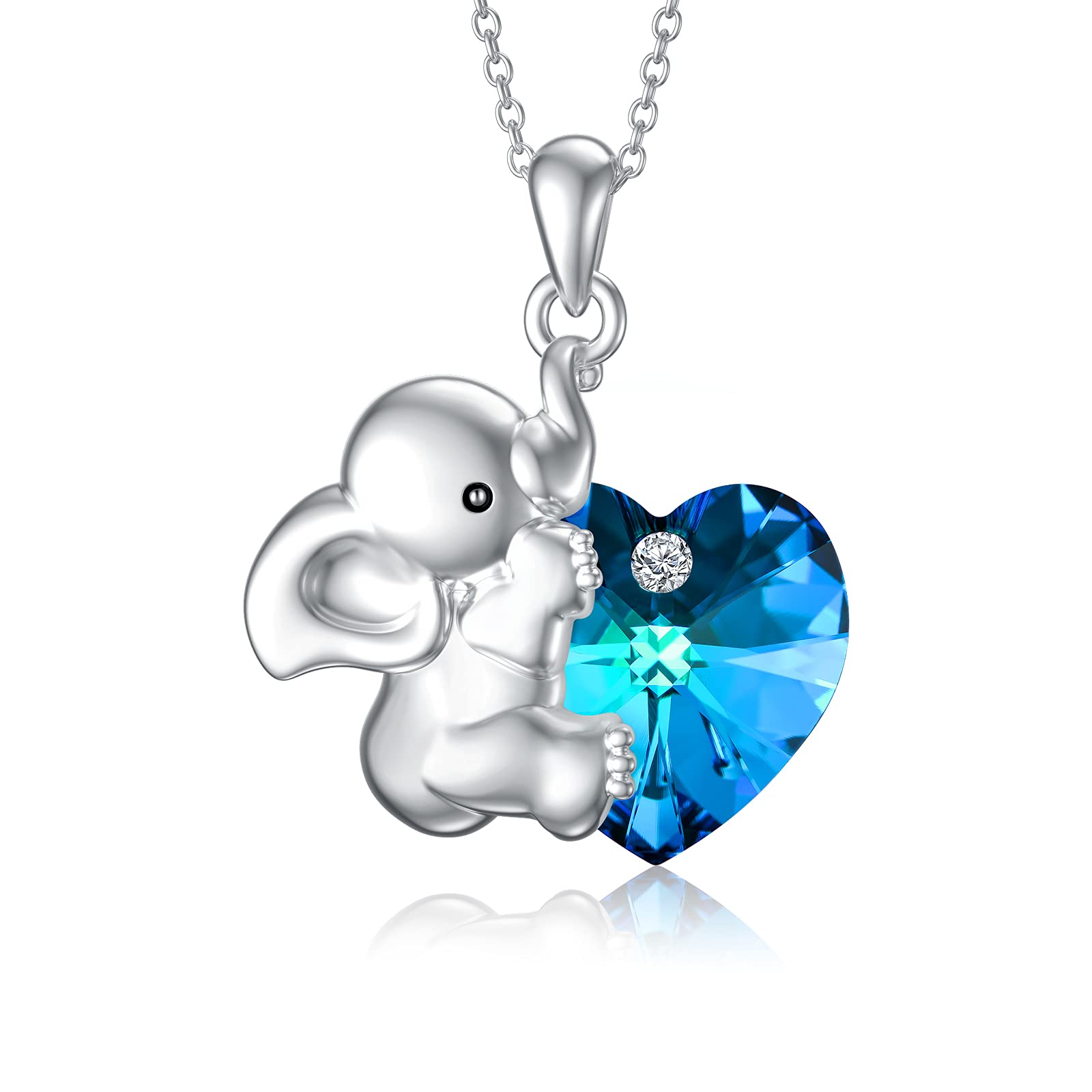 Flpruy Elephant Gifts for Women 925 Sterling Silver Elephant with Blue Crystal Heart Pendant Elephant Jewelry Gifts for Women Girls