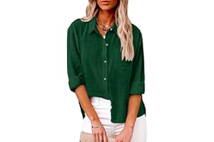 HTHLVMD Womens Cotton Linen Button Down Shirt 2024 Spring Casual Long Sleeve Solid Color Shirts Loose Work Tops with Pockets