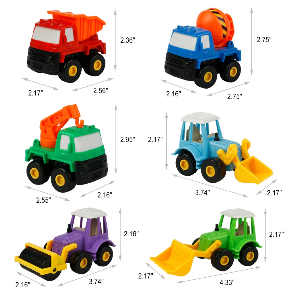 Truck Toy Car Construction Toys Pull Back Vehicles Best Party Supplies Favors Christmas Birthday Gifts for Kids Boys Girls 3 Years and Up, 6pcs(Color Vary)