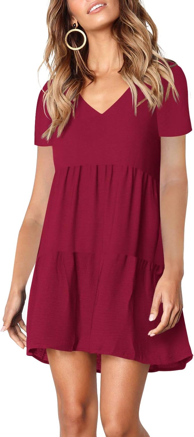 Amoretu Women Summer Tunic Dress V Neck Casual Loose Flowy Swing Shift Dresses