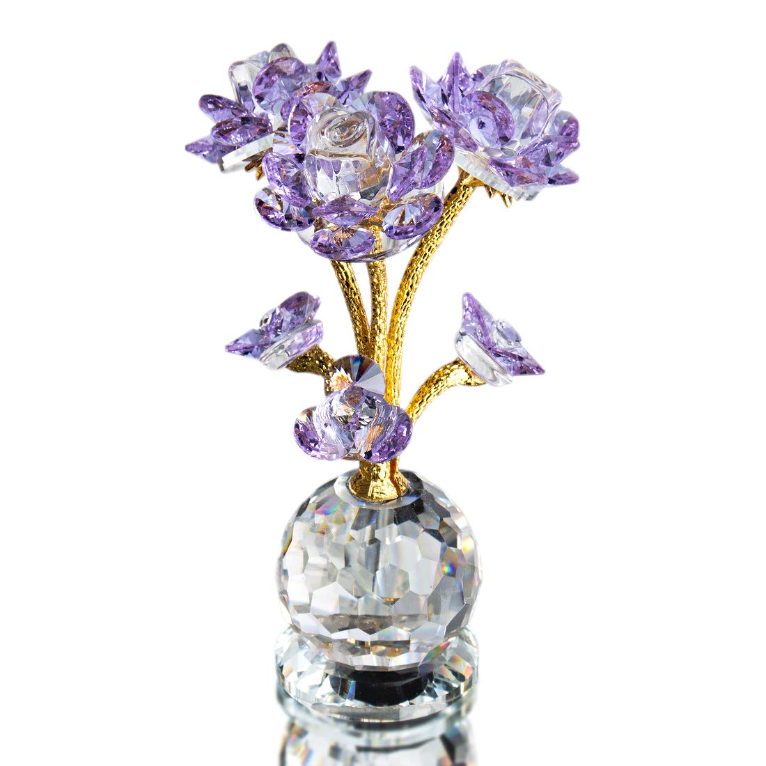 Photo 1 of QFkris Purple Crystal Rose Flower Figurine Collectible Statue Glass Flowers with Stems Ornament Home Decor for Thanksgiving,Christmas,Wedding,Mothers Day,Centerpiece,Gift for Women