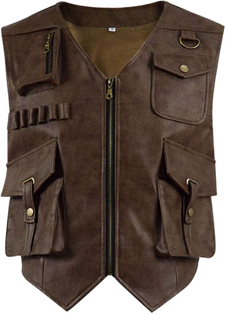 Amazon Com Yanggo Kids Boy Leather Brown Youth Vest Zipper Halloween Costume Cosplay For Child Clothing