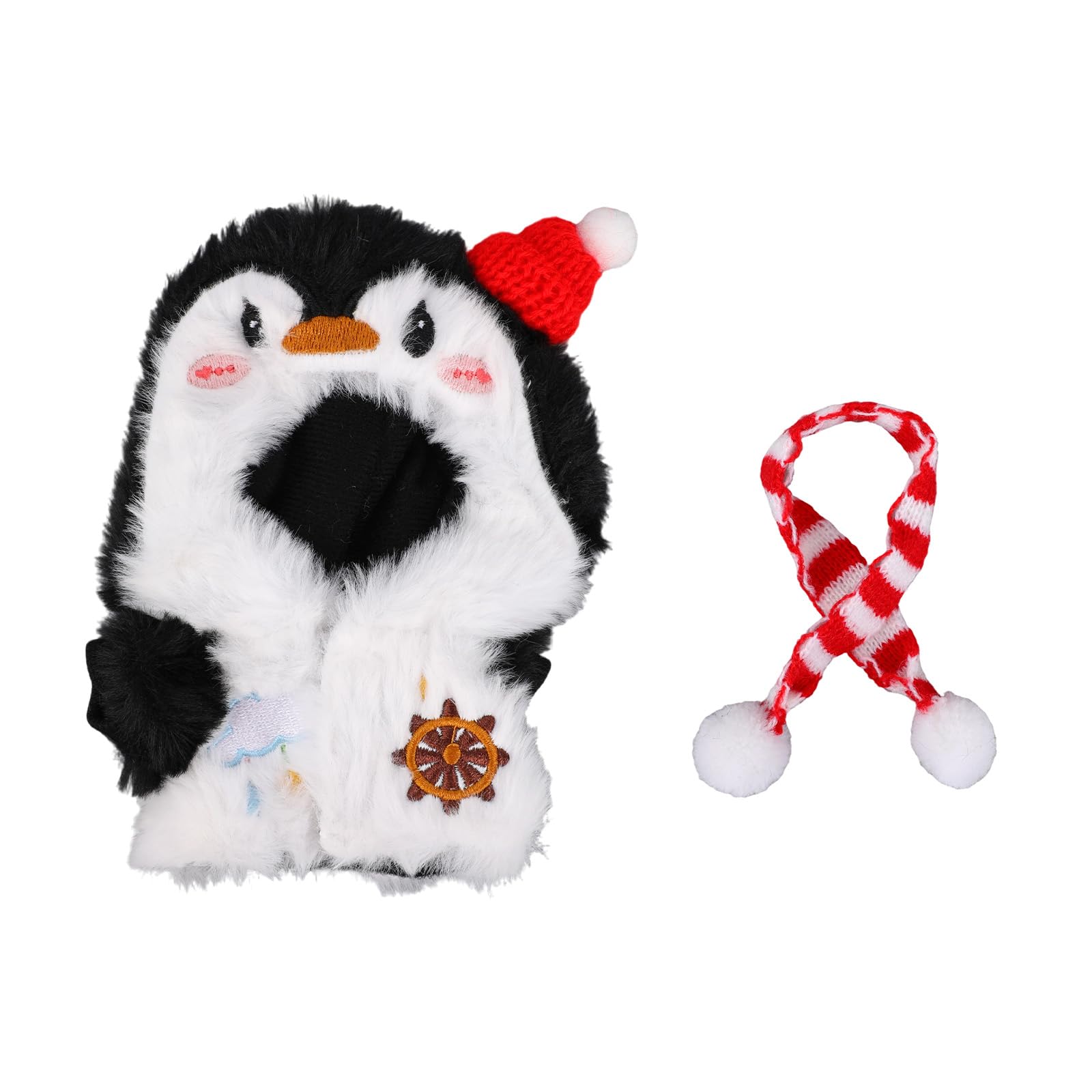 Sinbana Penguin Doll Outfit Set, Adorable Penguin Clothes Clothing with Red & White Scarf and Brooch Accessories for 17cm Doll Decoration Display & Collection