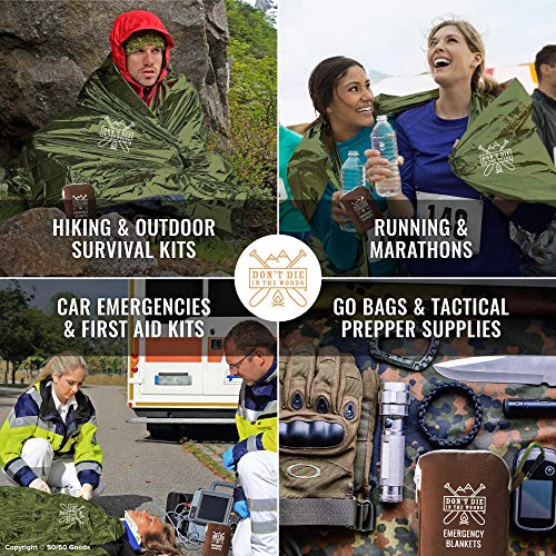 Don't Die In The Woods World's Toughest Emergency Blankets | 4 Pack Extra Large Thermal Mylar Foil Space Blanket for Hiking, Marathon Running, First Aid Kits, Outdoor Survival Gear | Green - Thumbnail 5
