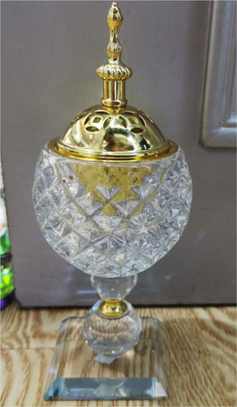 iHcrafts Non Electric Crystal Bakhoor Burner Mabkhara Incense Burner to be Used with Charcoal Crystal Decor- Oud Frankincense Resin Burner Gift Positive Energy (Square Base)