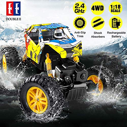 RC Car DOUBLE E 1/18 Remote Control Car 4WD Monster Truck 2.4Ghz with Two Rechargeable Batteries Dual Motors Unique Graffiti Off Road Rock Crawler