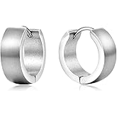 BIYONGDE Mens Womens Circle Huggie Hinged Hoop Earrings, Stainless Steel, Satin, Minimalist, Classic