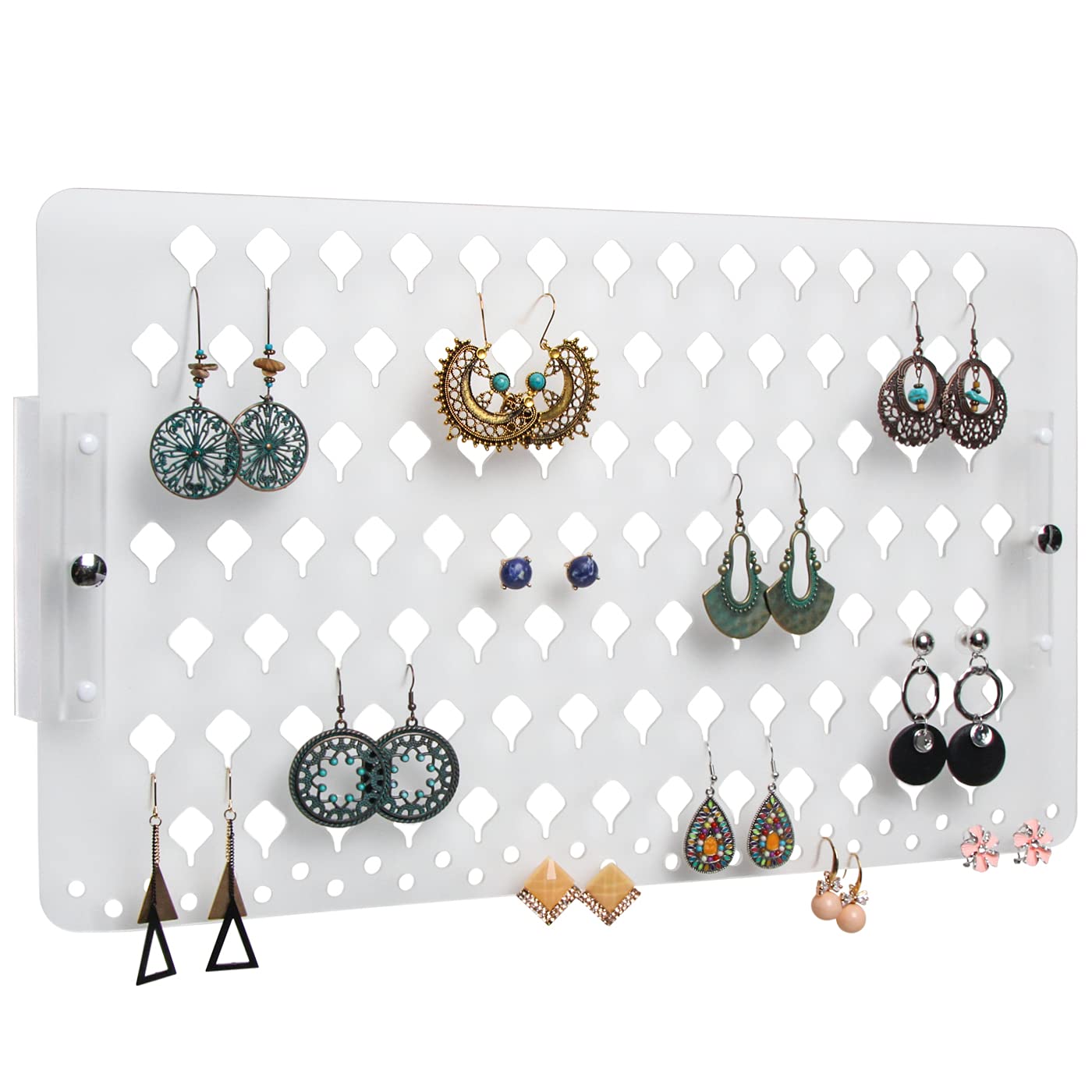 JackCubeDesign Wall Mount Earring Jewellery Holder Organiser hanger Storage Rack Display Clear Acrylic with 94 Holes(Clear, 39.8 x 23.8 x 2.3 cm) - :MK201B