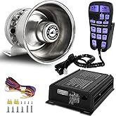 Upgrade 250W Emergency Police Siren Speaker Multi-Tones Slim PA System Sirens with Handheld Controller &amp; Mic Microphone Warning Electronic Alarm Sounds Horn Kit for Tow Truck Vehicles Car Pickup