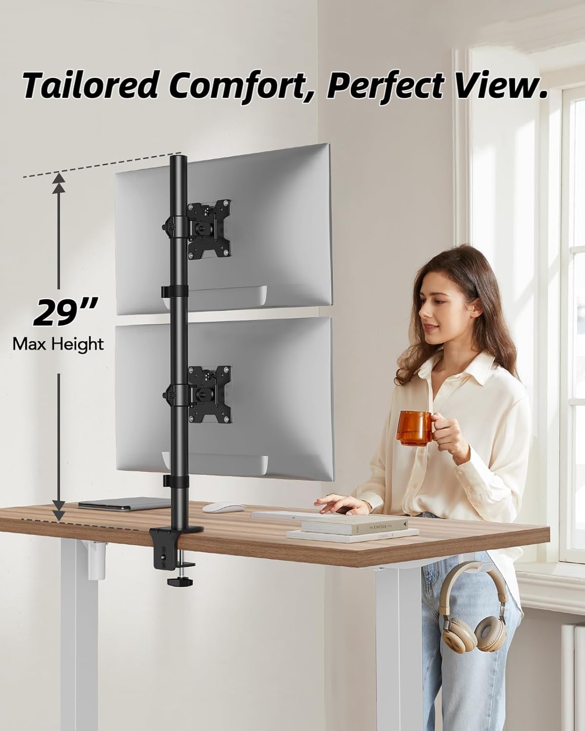 Stack Lcd Mua HUANUO Dual Monitor Stand,Vertical Stack Screen Free-Standing ...