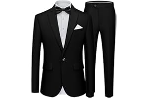 WEEN CHARM Men's Suits Slim Fit 2 Piece One Button Blazer Jacket Wedding Prom Tuxedo Pants Set