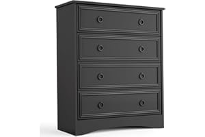 LGHM Modern 4 Drawer Dresser, Dressers for Bedroom, Tall Chest of Drawers Closet Organizers and Storage for Clothes - Easy Pull Handle, Textured Borders Drawers for Living Room, Hallway, Black