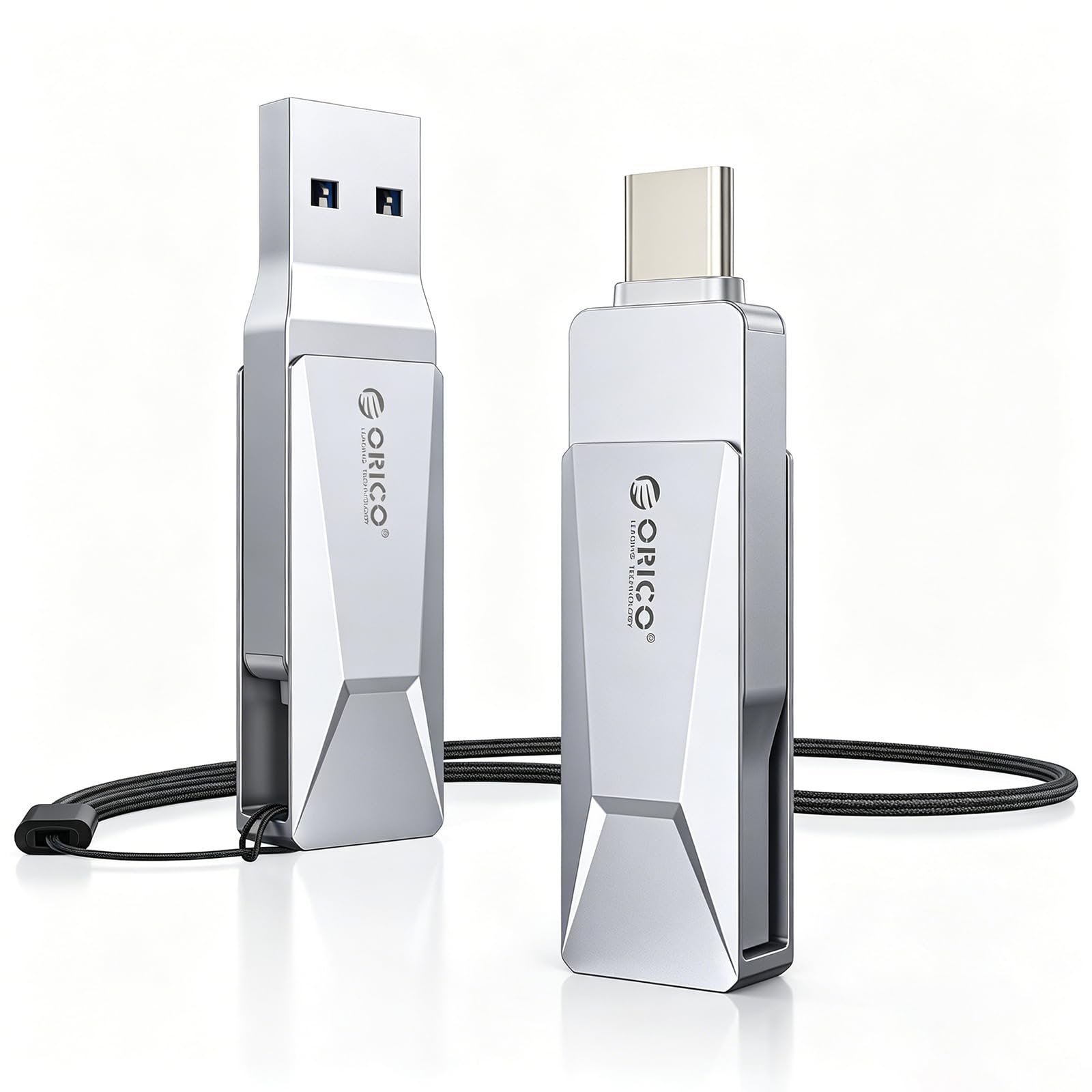 ORICO USB Stick 64GB USB 3.2 Speicherstick OTG Bis zu 150MB/s 2-in-1 Typ C Flash Laufwerk Metall für iPhone 17/16/15/Android-Smartphone/Tablet/Mac/Laptop/PC, Silber, CB05
