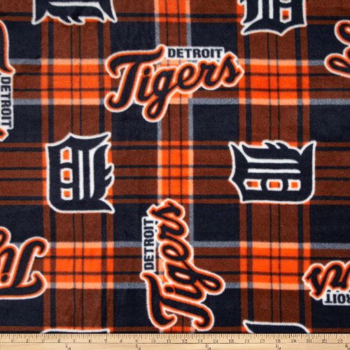 Fabric Traditions MLB Fleece Detroit Tigers Plaid Blue/Orange Fabric By The Yard