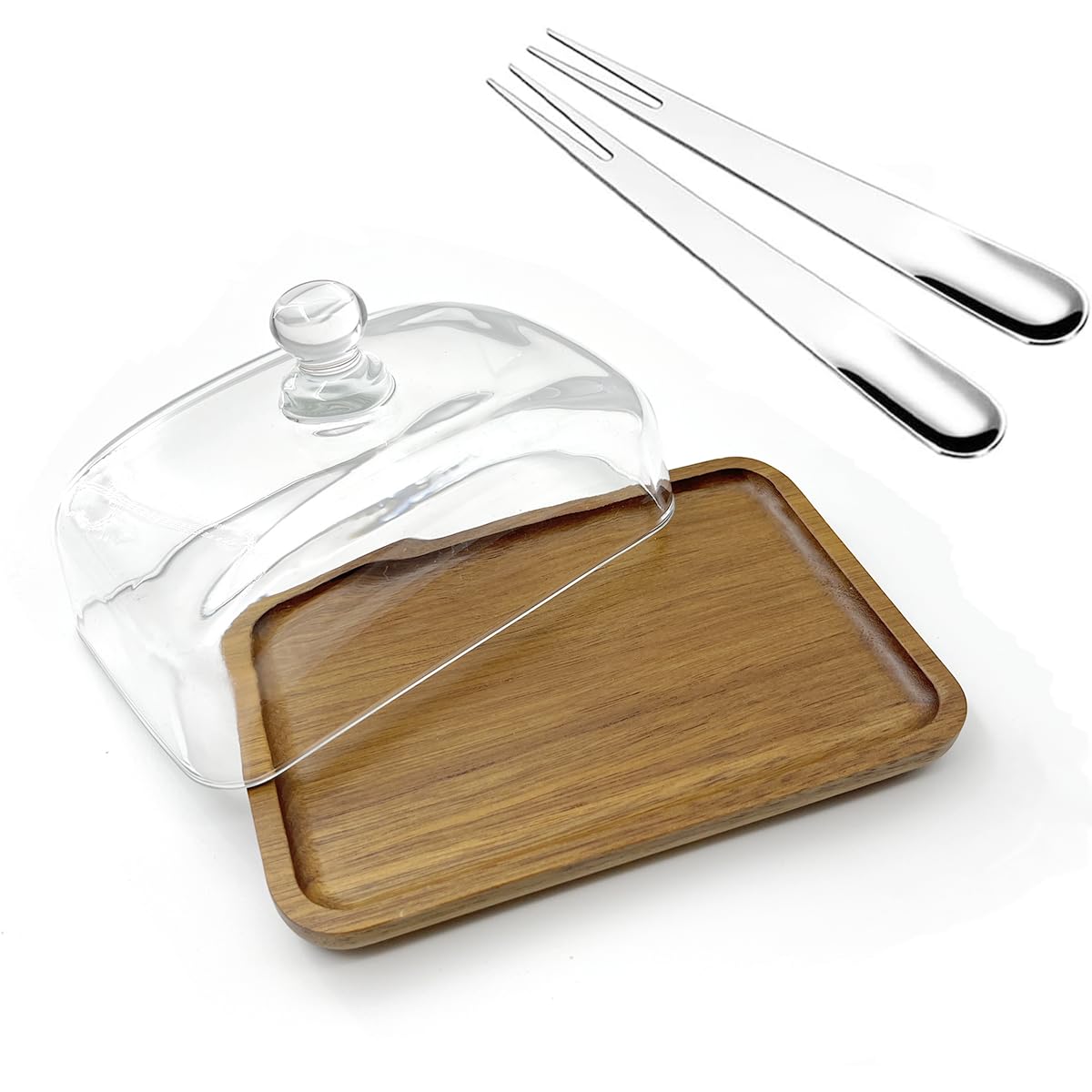 Photo 1 of 1 Pack Rectangular Wooden Cake Stand with Glass Dome,Small Cake Plate Holder with Clear Glass Bell,Cake Display Server Tray for Kitchen,Birthday Parties,Weddings,Baking Gifts (4.6 x 7in)