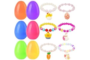 12-Pack Filled Easter Eggs with 12-Piece Beaded Cute Bracelets Gifts for Kids, Easter Basket Stuffers, Egg Hunt, Party Favors