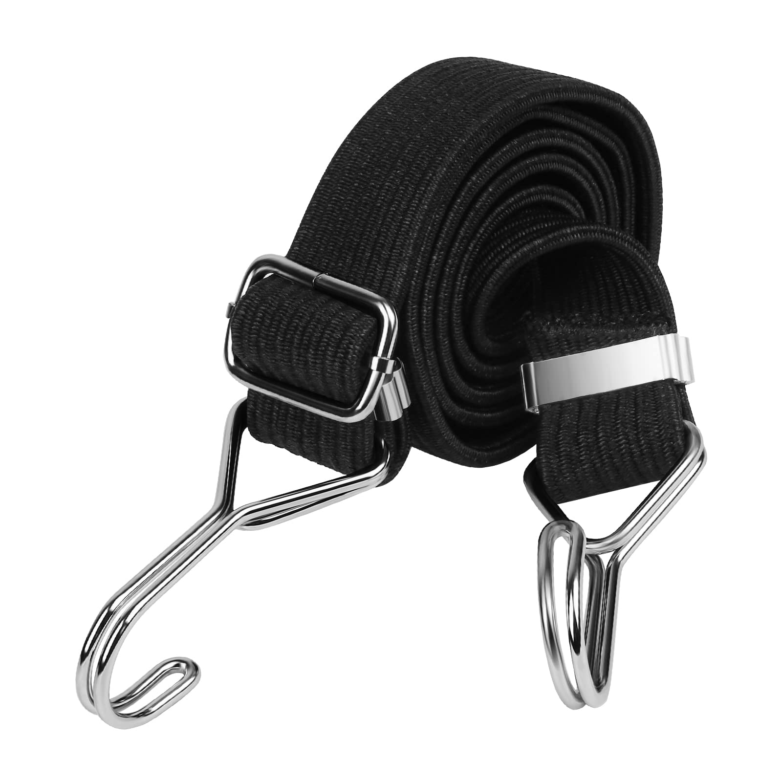 ZEFAN Bungee Cords,1/2m Length Heavy Duty Rubber Bungee Cord Straps with Hooks, Flat Elastic Long Bungee Straps with Metal Hooks for Camping, Bikes, Cars, Luggage Rack (Black, 2M)