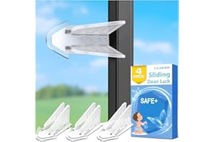 CALDEVER Sliding Door Lock for Kids Safety: 4 Pack Window Locks Child Proof Slide Glass Door Locks, Baby Proofing Closet Cabinet Patio Security Bar, No Drill Toddler Childproof Slider Door Window Stop