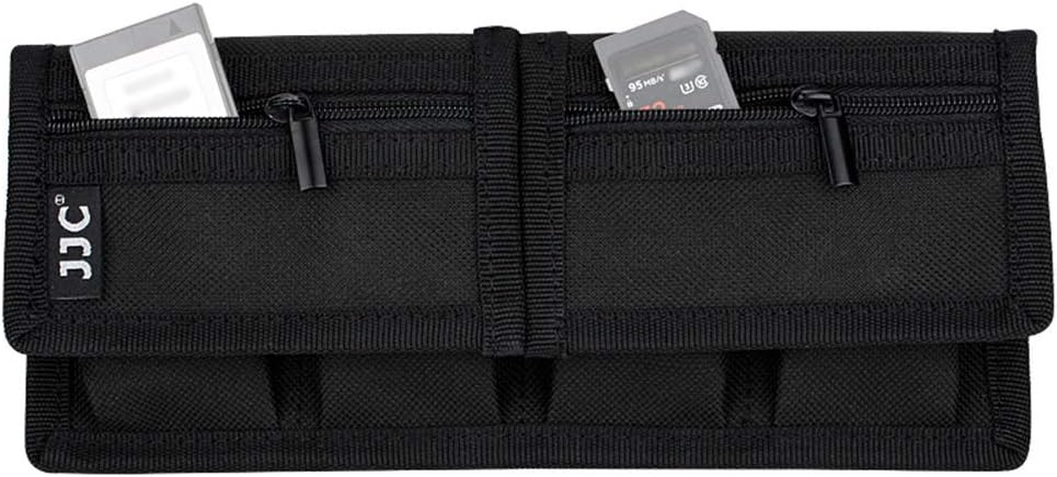 JJC Nylon Battery Pouch Camera Battery Case (4 Pocket) SD Memory Card Case for Canon EOS R 5D Mark IV 6D 7D 90D 80D Nikon Z6 Z7 D850 D800 D750 D7500 Sony A9 A7 A6600 A6100 SLR