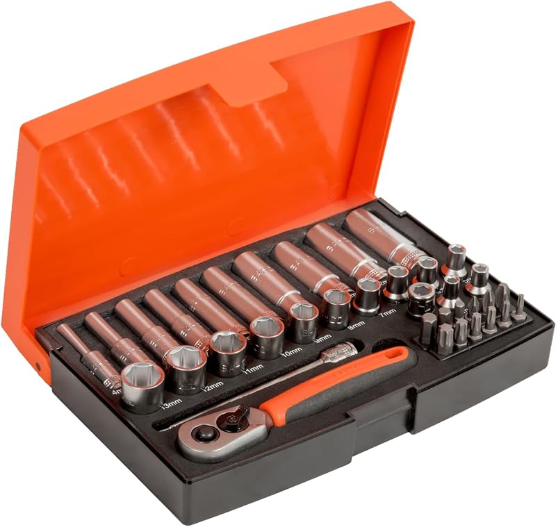 Bahco SL25L 1/4in Deep Drive Socket Set 37 Piece Secure‑Fit Deep Kit