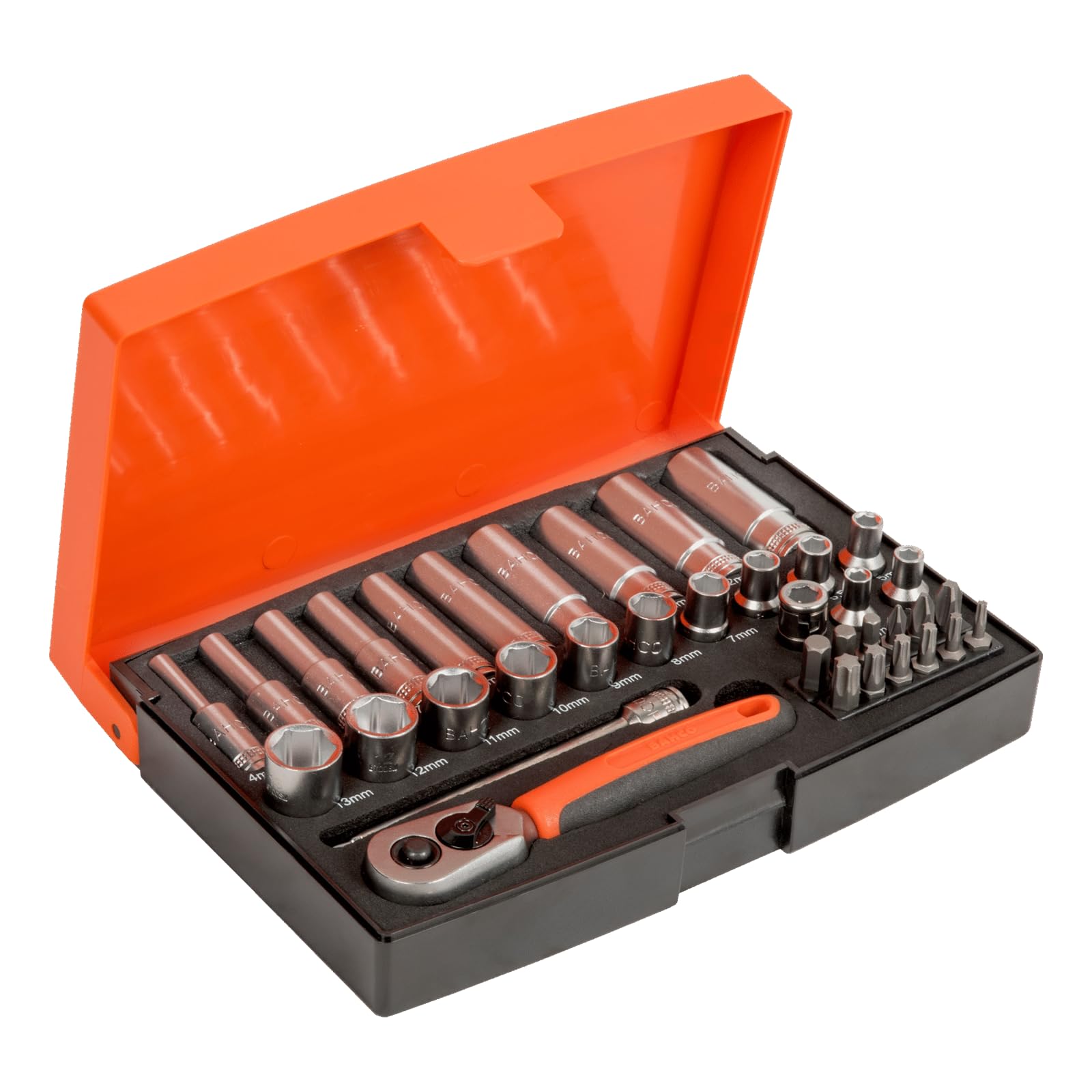 Bahco SL25L 1/4in Deep Drive Socket Set, 37 Piece Secure‑Fit Deep Socket Kit with Reliable Torque Transfer and Organised Case for Mechanical, DIY, and Maintenance Tasks